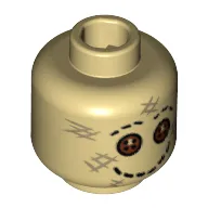 Minifig Head Scarecrow, Button Eyes, Stitched Smile and Eyebrows Print [Hollow Stud]