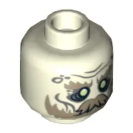 Minifig Head Soldier of the Dead, Dual Sided, Glowing Eyes, Moustache, and Circles on Temples, Mouth Closed / Mouth Open Print [Hollow Stud]