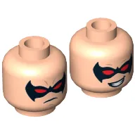 Minifig Head Nightwing, Dual Sided, Black Eyemask with Red Eyes, Determined / Smiling Print [Hollow Stud]