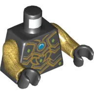 Torso Armor with Black Scales, Gold Edges, Lime Diamonds and Blue Round Jewel (Chi) Print, Pearl Gold Arms, Black Hands