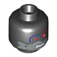 Minifig Head General Cryptor, Red Eyes, Silver Plates Print