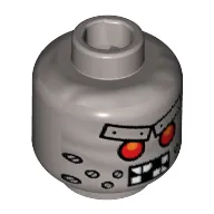 Minifig Head Wiley Fusebot, Red Eyes, Metal Eyebrows with Rivets, Broken Teeth and Stubble Bolts Print [Hollow Stud]