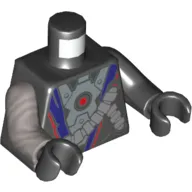 Torso, Odd Arms, Armour with Purple and Red Lapel Print (Nindroid), Left Black Arm, Right Flat Silver Arm, Black Hands