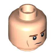 Minifig Head Han Solo, Dual Sided Brown Eyebrows, Black Eyes, Wrinkles and Smile / Grim Print [Hollow Stud]