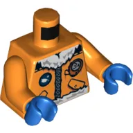 Torso Jacket with Arctic Explorer Logo, Zipper and White Fur Trim Print, Orange Arms, Blue Hands