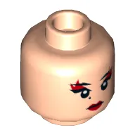 Minifig Head Karai, Dual Sided, Red Lips and Eye Shadow, Beauty Mark, Mouth Closed / Bared Teeth Print [Hollow Stud]