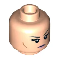 Minifig Head Karai, Dual Sided, Eyebrows, Eyelashes, Pink Lips, Cheek Lines, Frown / Angry Print [Hollow Stud]