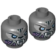 Minifig Head Stealthor, Dual Sided, Tiger with Fangs, Stripes and Light Blue Eyes, Neutral / Angry Print [Hollow Stud]