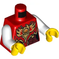 Torso Vest with Dark Red and Gold Armor with Scales and Fire Chi Emblem Print, White Arms, Yellow Hands