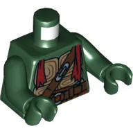 Torso Turtle Shell with Dark Brown Belts, Silver Buckles and Dark Red Scarf Print, Dark Green Arms and Hands