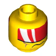 Minifig Head Tremor, Red Visor with 2 White Bands, Cheek Lines, Mouth Closed / Clenched Teeth Print