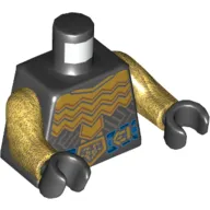 Torso Armor, Gold with Blue Jeweled Belt Print, Pearl Gold Arms, Black Hands