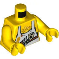 Torso Bare Chest, White Apron, Fish Skeleton and Chest Hair Print, Yellow Arms and Hands