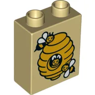 Duplo Brick 1 x 2 x 2 with Beehive Print