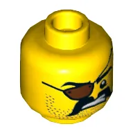 Minifig Head Sqiffy / Pirate, Beard Stubble and Moustache, Eyepatch, Crow's Feet, Clenched Teeth Print [Hollow Stud]