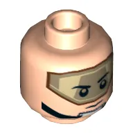 Minifig Head T-16 Skyhopper Pilot, Dual Sided, Dark Tan Visor, Stern Black Eyebrows, Chin Strap / Open Mouth Print [Hollow Stud]