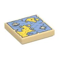 Tile 2 x 2 with Map with Red 'X' and Blue and Yellow Print