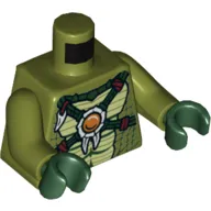 Torso Crocodile Skin with Dark Green Crossing Straps and Fire Chi Emblem Print, Olive Green Arms, Dark Green Hands