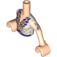Minidoll Torso Girl with White Top with Dark Purple and Gold Belt and Butterfly Print, Dark Purple Elves Tattoo, Light Nougat Arms and Hands