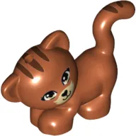 Animal, Cat, Standing, Looking Left with Tan Eyes, Black Nose and Mouth and Brown Stripes Print