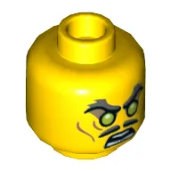 Minifig Head Clouse, Moustache Split, Stern Dark Bluish Gray Bushy Eyebrows, Sunken Eyes, Wrinkles / Green Eyes, Angry Print