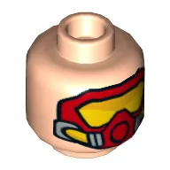 Minifig Head Robin, Dual Sided, Black Eyemask, Open Mouth / Red Scuba Mask with Orange Goggles Print [Hollow Stud]