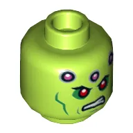 Minifig Head Brainiac, Red Eyes, Green Cheek Lines, Dark Pink Circles and Scowl Print [Hollow Stud]