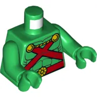 Torso Muscles Outline with Red Straps and Belt, Yellow Clasps and Cord Print, Green Arms and Hands