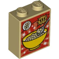 Brick 1 x 2 x 2 with Inside Stud Holder with Cereal Bowl, Wheat and Exclamation Marks Print