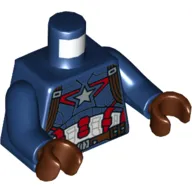 Torso Armor with Silver Star on Chest and Red, White and Reddish Brown Harness Print (Captain America), Dark Blue Arms, Reddish Brown Hands