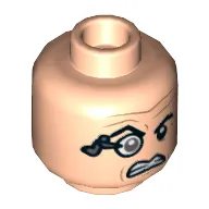 Minifig Head Baron Von Strucker, Monocle, Raised Eyebrow, Wrinkles, Clenched Teeth Print [Hollow Stud]