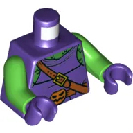 Torso Vest with Shoulder Strap, Belt with Pumpkin Buckle, Pouch on Back Print (Green Goblin), Bright Green Arms, Dark Purple Hands