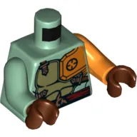 Torso, Odd Arms, Armor, Olive Green with Orange Shoulder Cover, Belt Print, Left Orange Arm, Right Sand Green Arm, Reddish Brown Hands