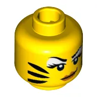 Minifig Head Tiger Woman, Orange Lips, Tiger Stripes, White Eye Shadow