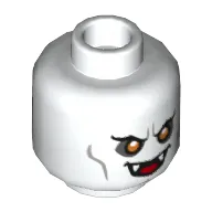 Minifig Head Vampire (Bob Oakley), Dual Sided, Fangs, Yellow Eyes, Mouth Open / Balaclava, Light Nougat Face with Thick Eyebrows Print [Hollow Stud]