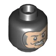 Minifig Head Ghost (Bluestone the Great), Balaclava, Nougat Face with Bared Teeth, Black Thin Moustache Print [Hollow Stud]