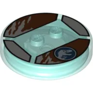 Function Brick Round 4 x 4 x 2/3 with 2 Studs and Jurassic World Symbol and Brown Ragged Edges Print