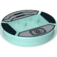 Function Brick Round 4 x 4 x 2/3 with 2 Studs and Silver Cyborg Symbol Print