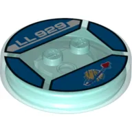 Function Brick Round 4 x 4 x 2/3 with 2 Studs and Faded Space Symbol and 'LL 929' Print