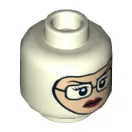 Minifig Head Lighthouse Keeper (Verona Dempsey), Dual Sided, White Eyes and Teeth / Balaclava, Light Nougat Face with Glasses, Red Lips Print [Hollow Stud]