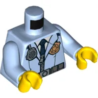 Torso Police Jacket with Zipper, Badge, Radio and Dark Blue Tie Print, Bright Light Blue Arms, Yellow Hands