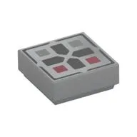 Tile 1 x 1 with Black Cross, Dark Bluish Grey/Dark Red Button print
