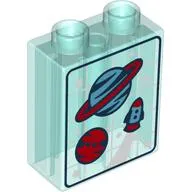 Duplo Brick 1 x 2 x 2 with Planets, Stars & Spaceship on White Grid Print