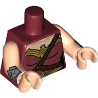 Torso Bodysuit, Light Nougat Neck, Dark Brown Shoulder Strap, and Gold Neckline Trim Print, Light Nougat Arms and Hands with Cuffs Print