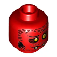 Minifig Head Bookkeeper, Dual Sided, Yellow Eyes, Dark Red Spots, Broken Fangs, Goofy Open Smile Teeth / Closed Mouth Print [Hollow Stud]