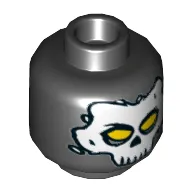 Minifig Head Crossbones, White Skull Mask with Yellow Eyes Print [Hollow Stud]
