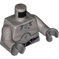 Torso Droid with Plates with Concentric Circles, White, Red, and Blue Wires Print, Flat Silver Arms, Dark Bluish Gray Hands