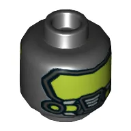 Minifig Head Batman, Dual Sided, Lime Stripe on Forehead and Cheek Lines / Gas Mask and Lime Goggles Print [Hollow Stud]