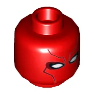 Minifig Head Red Hood, Mask with Dark Red Contour Lines and White Eyes Print [Hollow Stud]
