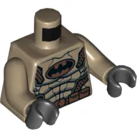 Torso Armor with Gold Belt and Batman Logo Print, Dark Tan Arms, Black Hands